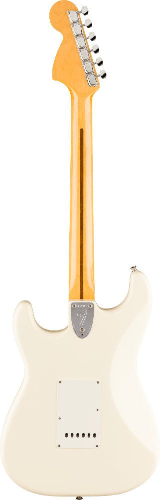Electric guitar headstock on a solid background