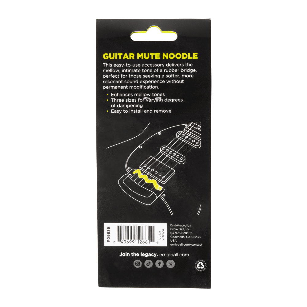 Guitar mute noodle packaging with text and guitar illustration on a black background