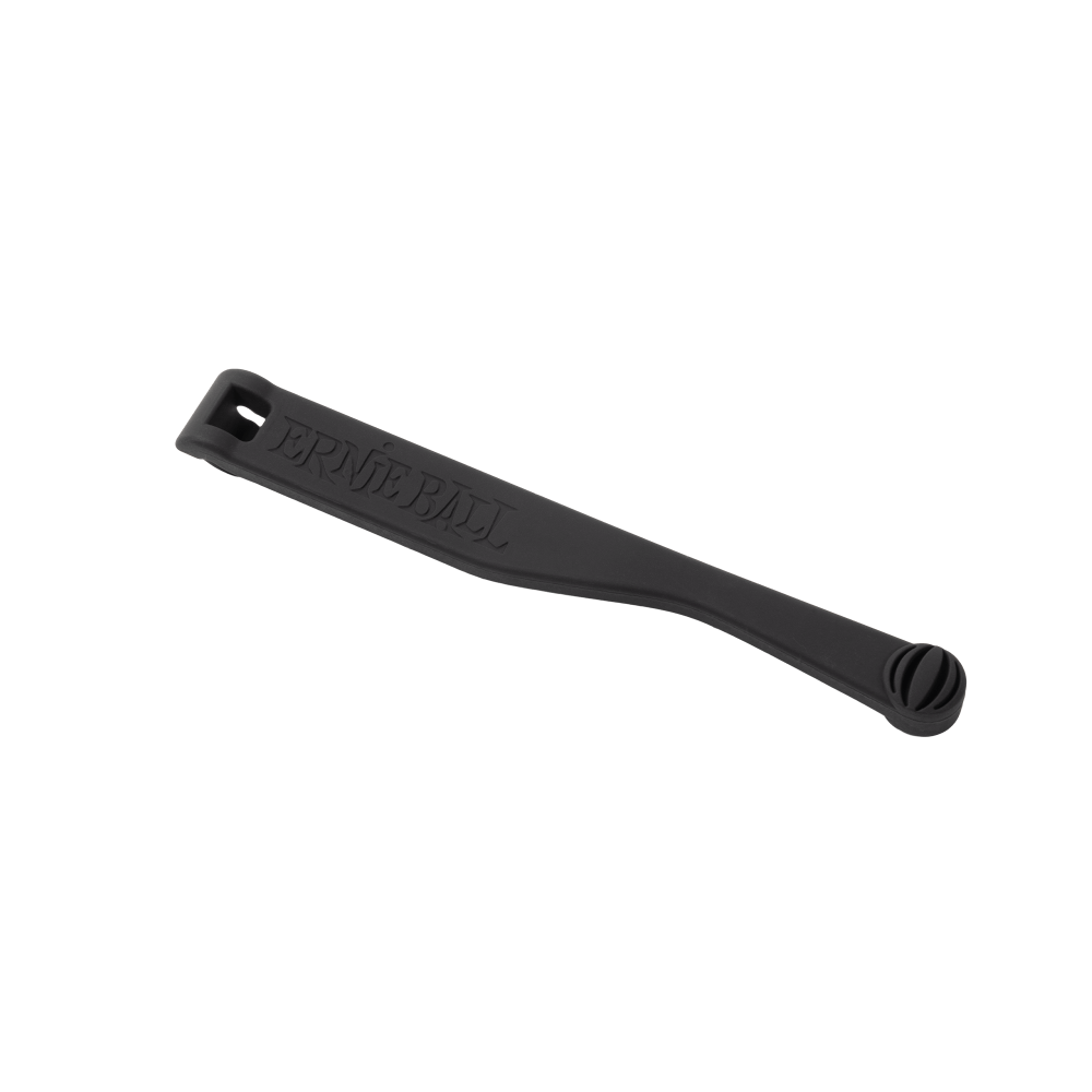 Black guitar string winder with 'Ernie Ball' branding on a white background