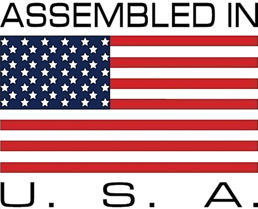American flag with 'Assembled in U.S.A.' text