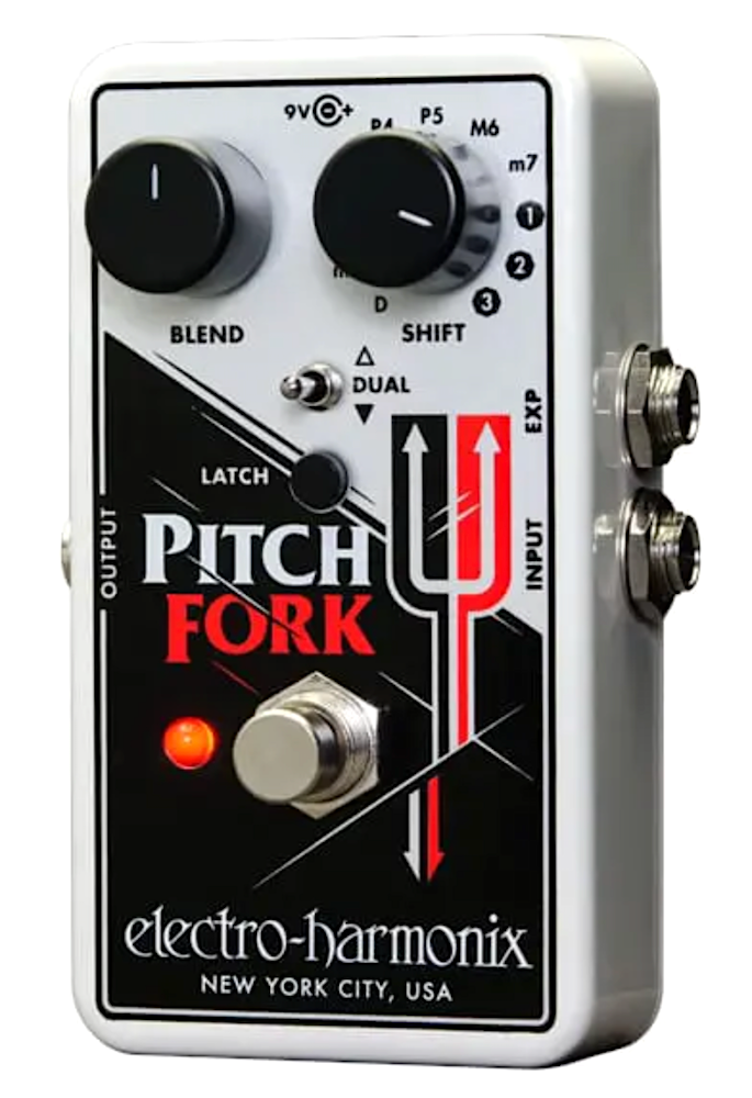 Electro-Harmonix Pitch Fork guitar effects pedal on a white background