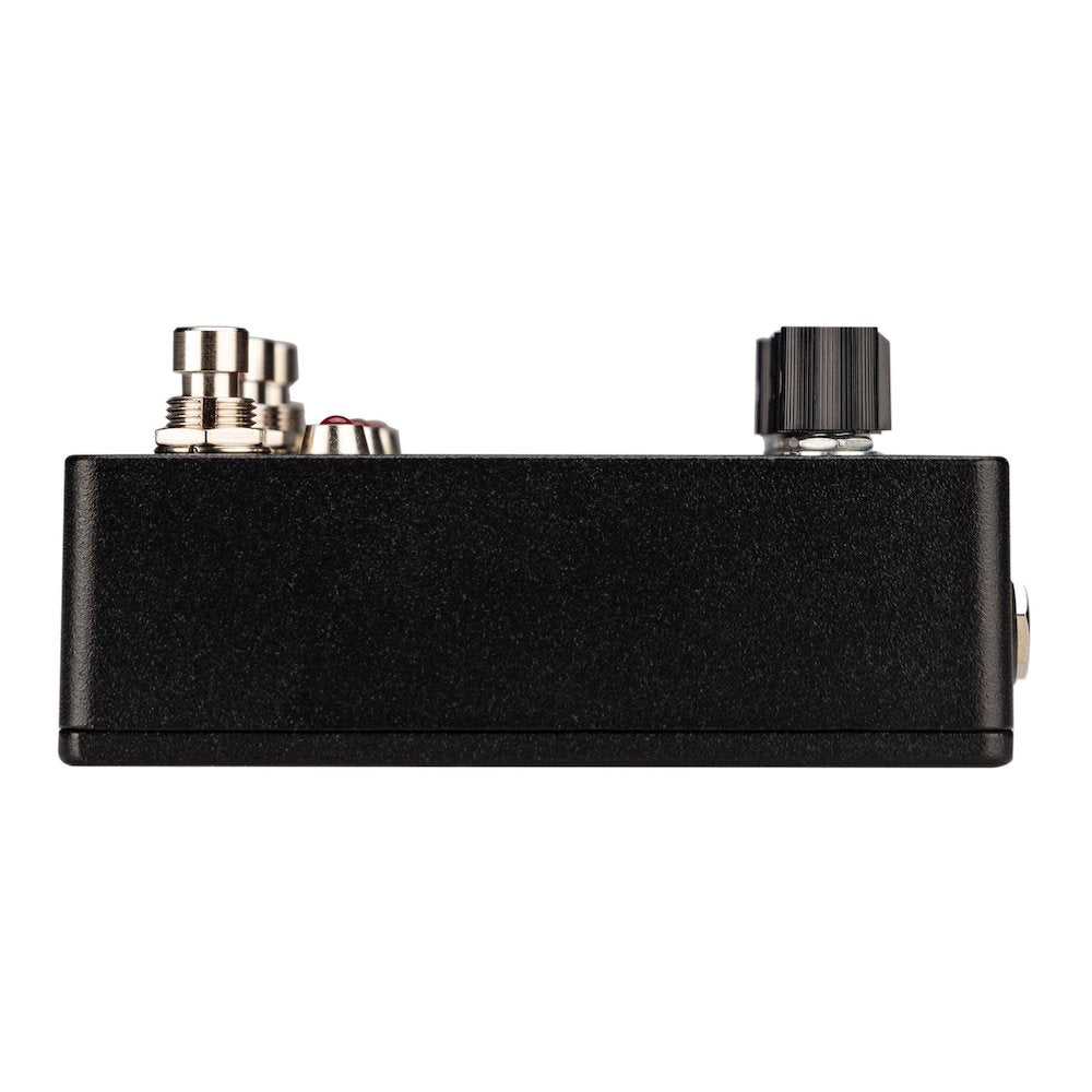 An effects pedal with knobs and switches, featuring a black body with red and yellow decorative elements and the 'sunn Life Pedal' text displayed.