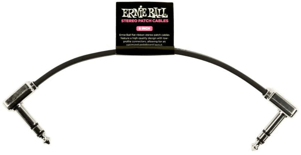 An Ernie Ball P06408 flat ribbon stereo patch cable with black connectors.