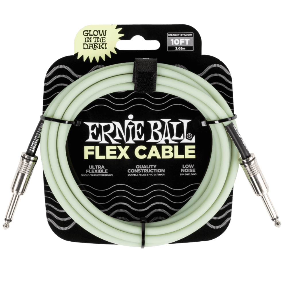 Ernie Ball flex cable packaging with glow-in-the-dark cable