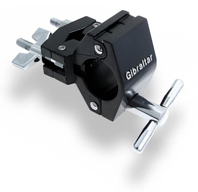 A Gibraltar Road Series black rack multi-clamp with adjustable clamping arms.