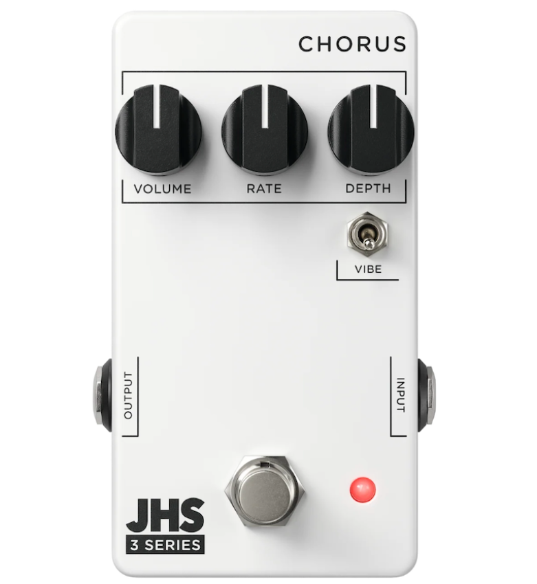 Guitar effects pedal with 'Chorus' label and JHS branding on a white background, JHS Pedals 3 Series Chorus Effects Pedal at Twin Town Guitars in Minneapolis Minnesota