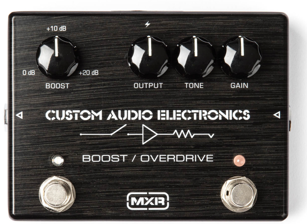 Guitar effects pedal with 'Custom Audio Electronics' branding on a white background