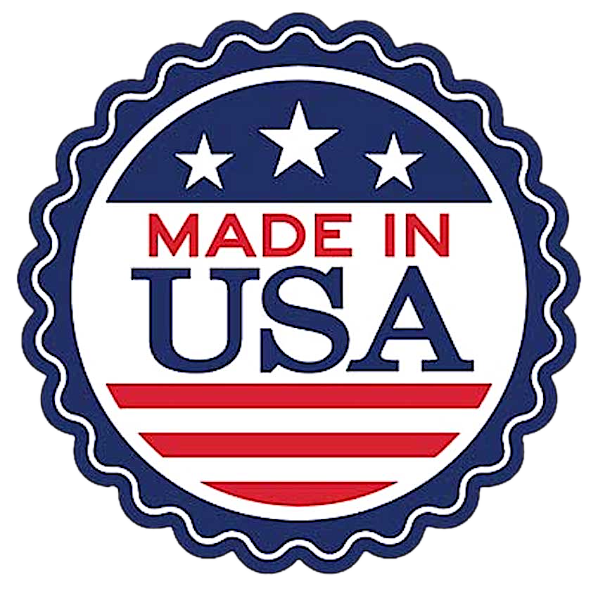 Logo with 'Made in USA' text and American flag design on a white background