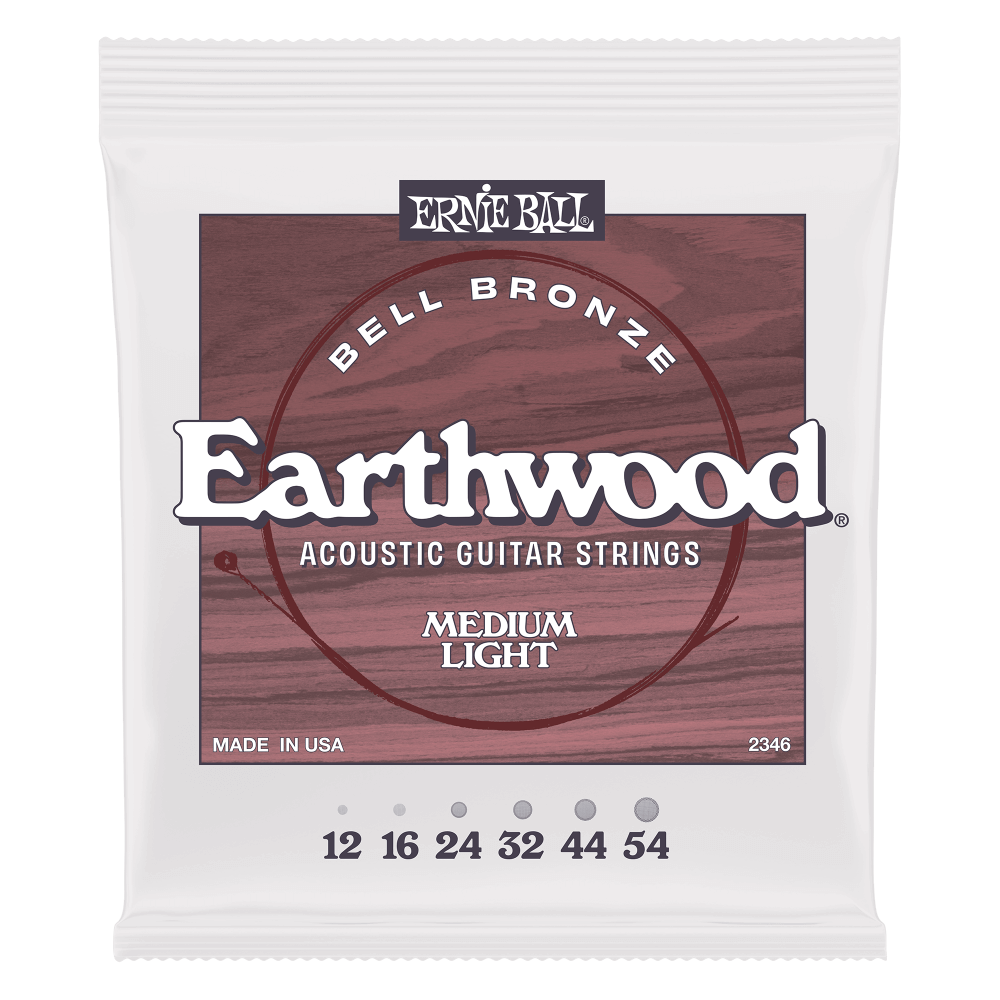 Ernie Ball Earthwood acoustic guitar strings packaging on a white background