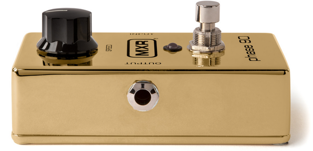 Gold guitar effects pedal with MXR branding on a white background