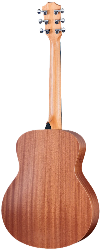 Back view of a Taylor GS Mini acoustic guitar on a white background
