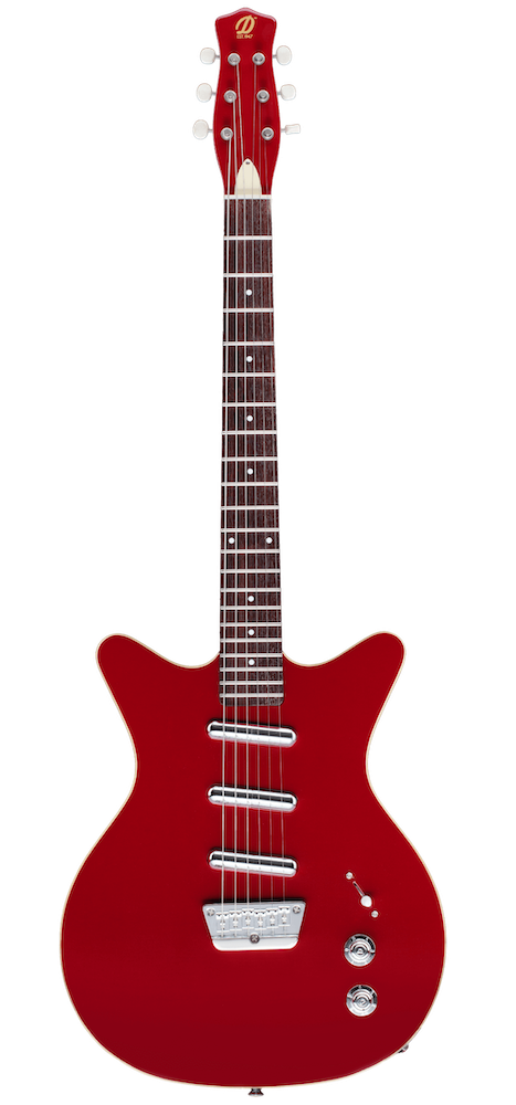Red electric guitar on a white background