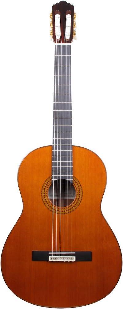Yamaha GC12C Cedar Classical Guitar with a natural finish, showing the front view with the strings, fretboard, and bridge.