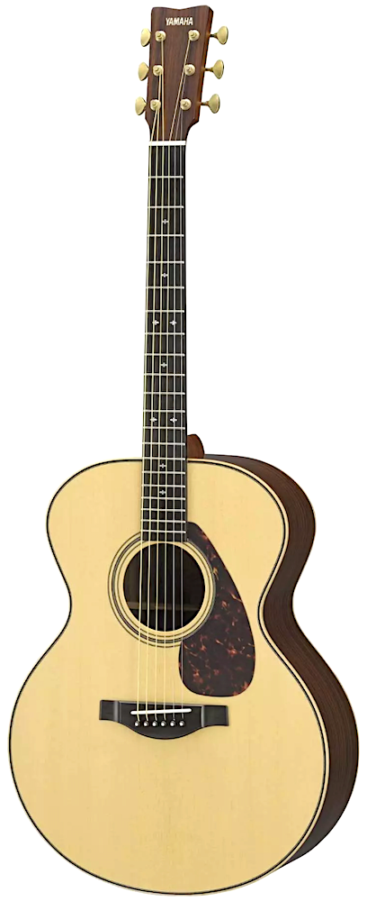 Acoustic guitar with a wooden body and neck on a white background