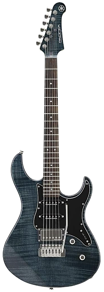 Blue electric guitar on a white background