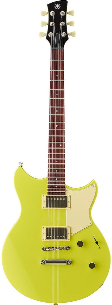 Yellow electric guitar on a white background