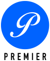 Blue logo with a white 'P' and the word 'Premier' below it on a white background